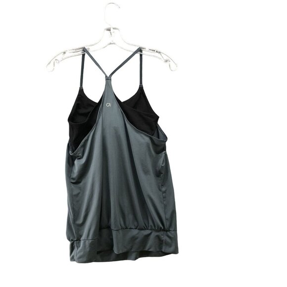 Gap Fit Active Tank Top Womens S Built In Bra Layered Cinch Hem Gray Black - Picture 2 of 9
